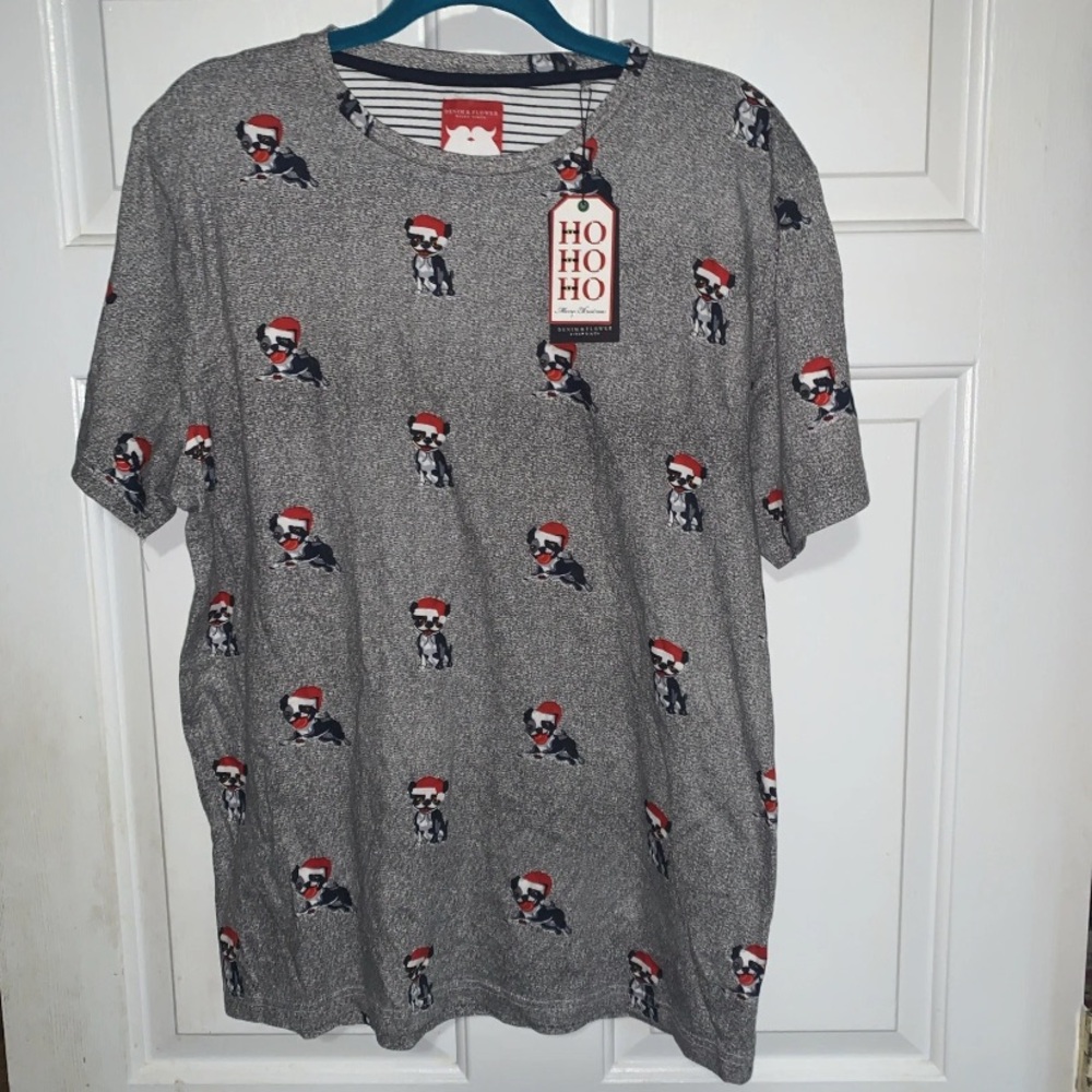 🎅 Christmas French Bulldog Holiday Tee Gray T-shirt 100% Cotton NWT XL